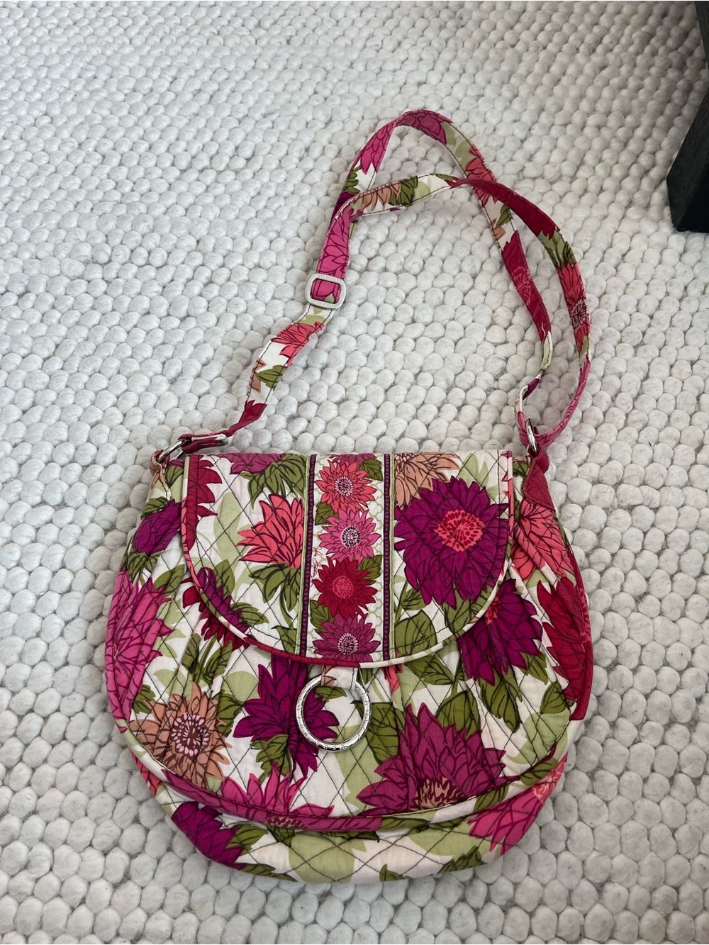 Vera Bradley Floral Quilted Crossbody Bag in Pink & Green